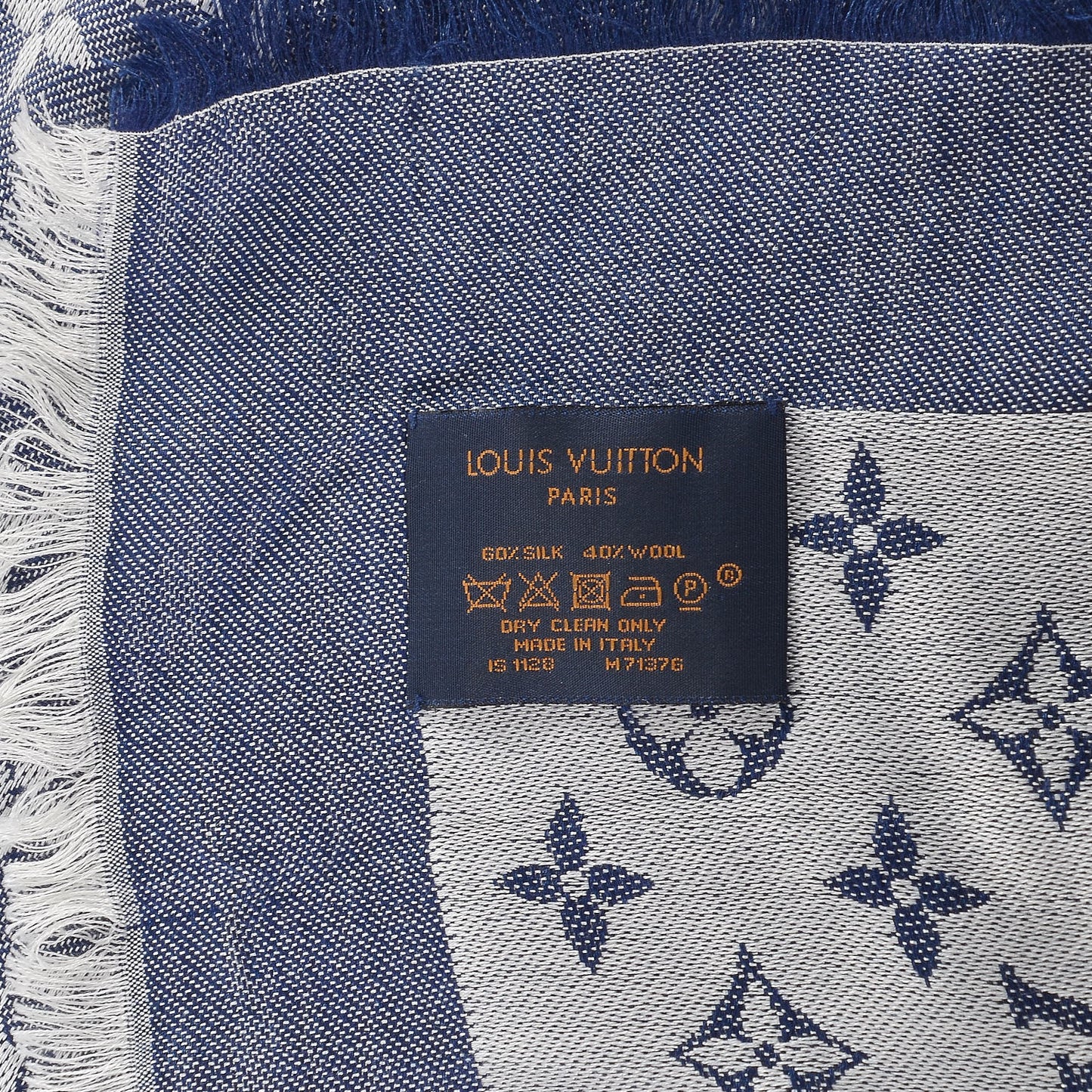 Silk Wool Monogram Denim Shawl Blue