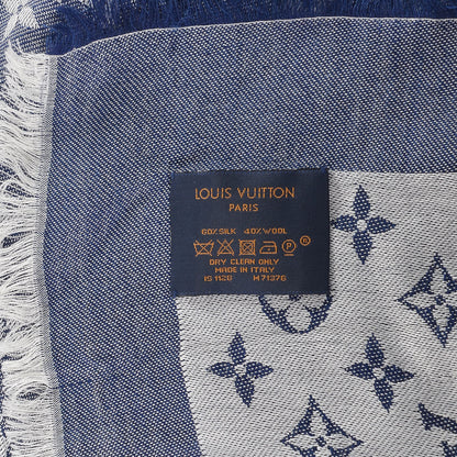 Louis Vuitton Silk Wool Monogram Denim Shawl Blue 3 of 5