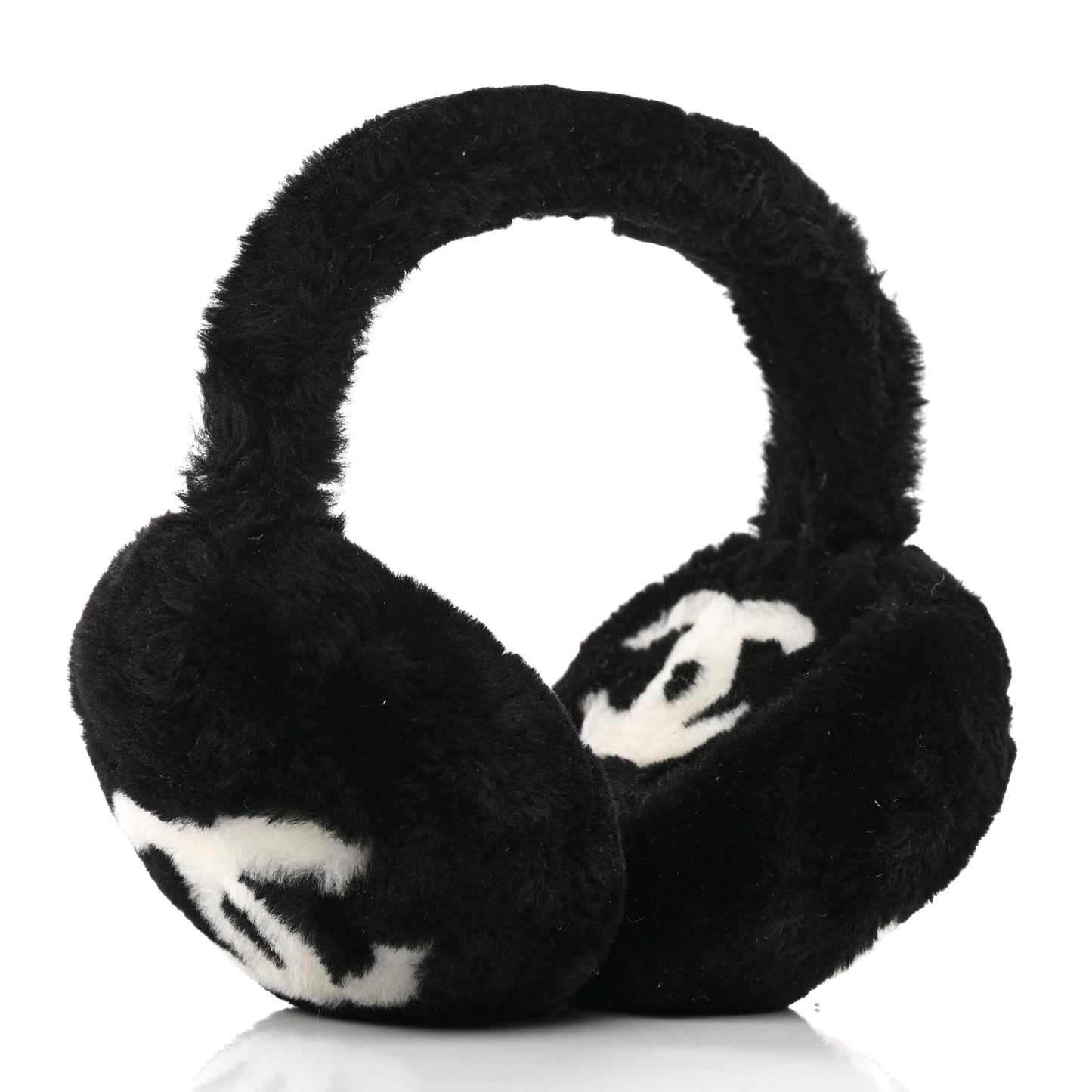 Shearling CC Ear Muffs Black White
