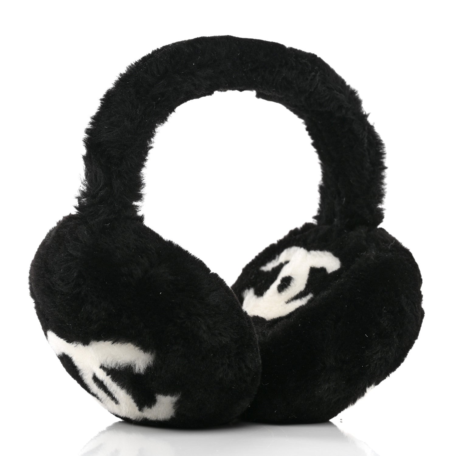 Chanel Shearling CC Ear Muffs Black White 3 of 6