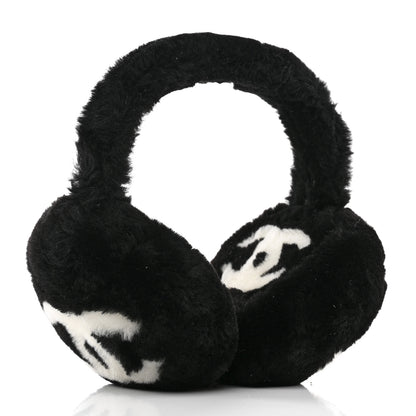 Chanel Shearling CC Ear Muffs Black White 3 of 6