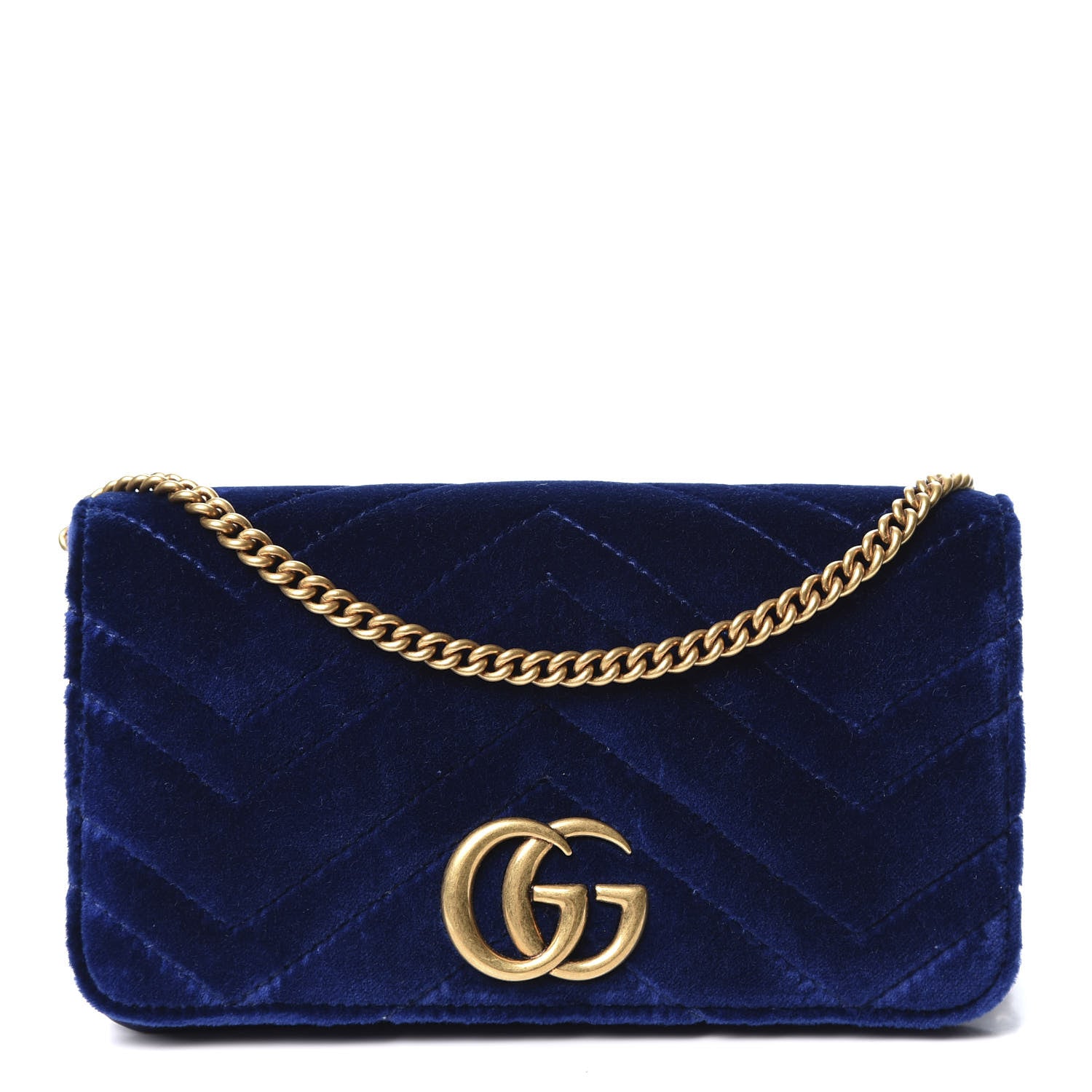 Gucci Velvet Matelasse GG Marmont Mini Bag Cobalt Blue 1 of 9