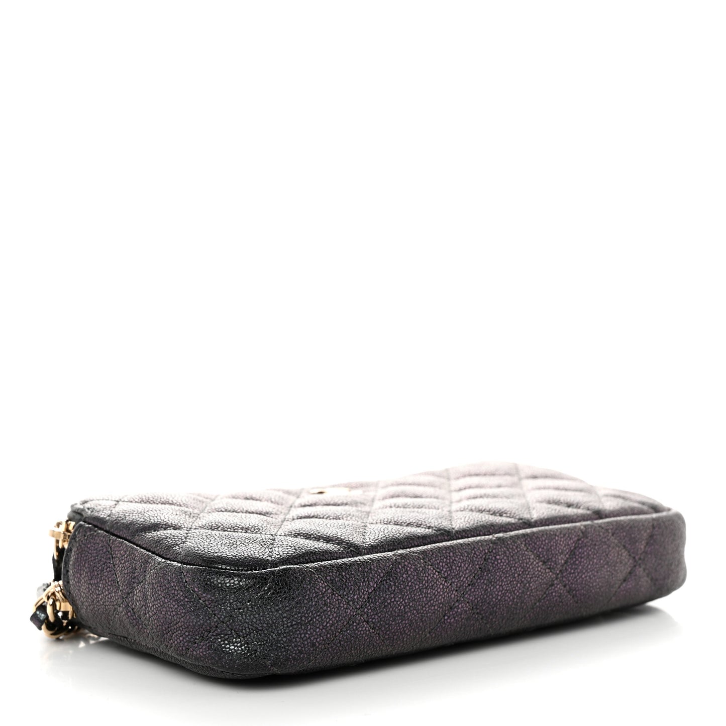 Iridescent Caviar Quilted Small Clutch With Chain Black