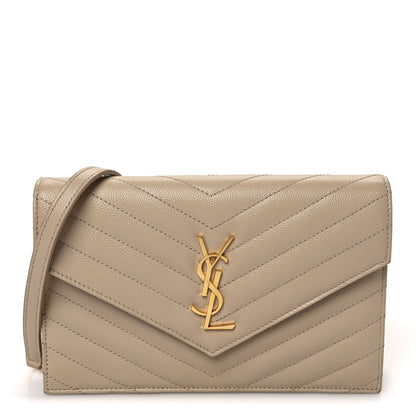 Saint Laurent Grain De Poudre Matelasse Chevron Monogram Envelope Chain Wallet Nude Powder 1 of 10