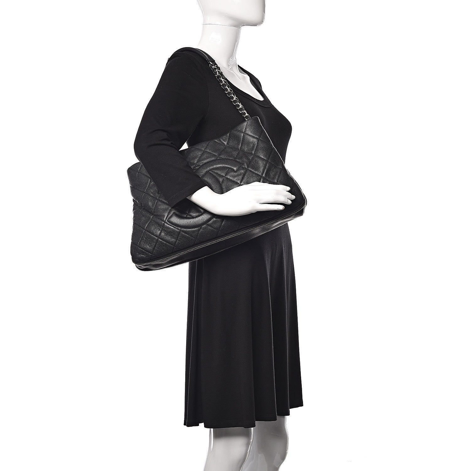 Chanel Caviar Quilted Expandable Zip Shoulder Bag Black 2 of 11