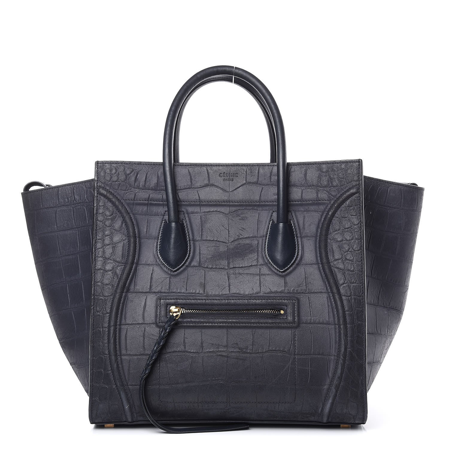 Celine Crocodile Embossed Calfskin Medium Phantom Luggage Navy Blue 1 of 21