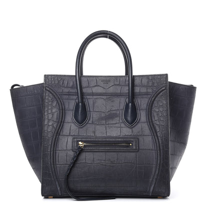 Celine Crocodile Embossed Calfskin Medium Phantom Luggage Navy Blue 1 of 21