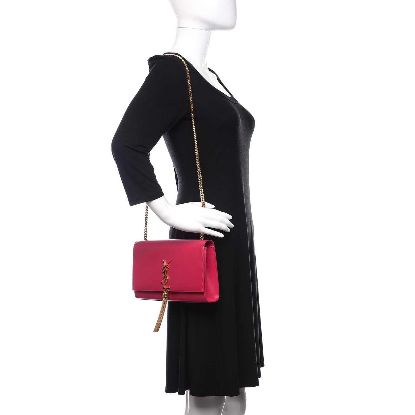 Smooth Calfskin Medium Classic Monogram Kate Tassel Satchel Fuchsia