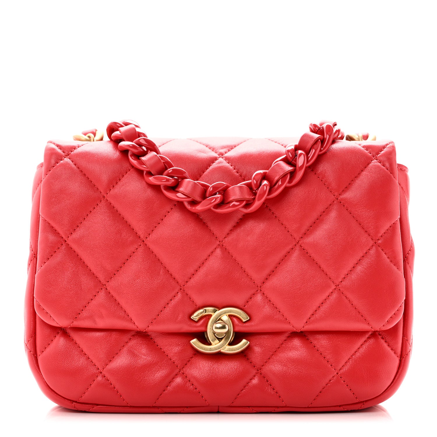 Chanel Lambskin Quilted Small Lacquered Chain Flap Red 1 of 10