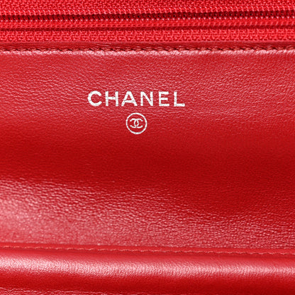 Chanel Lambskin Quilted Wallet On Chain WOC Red 6 of 12