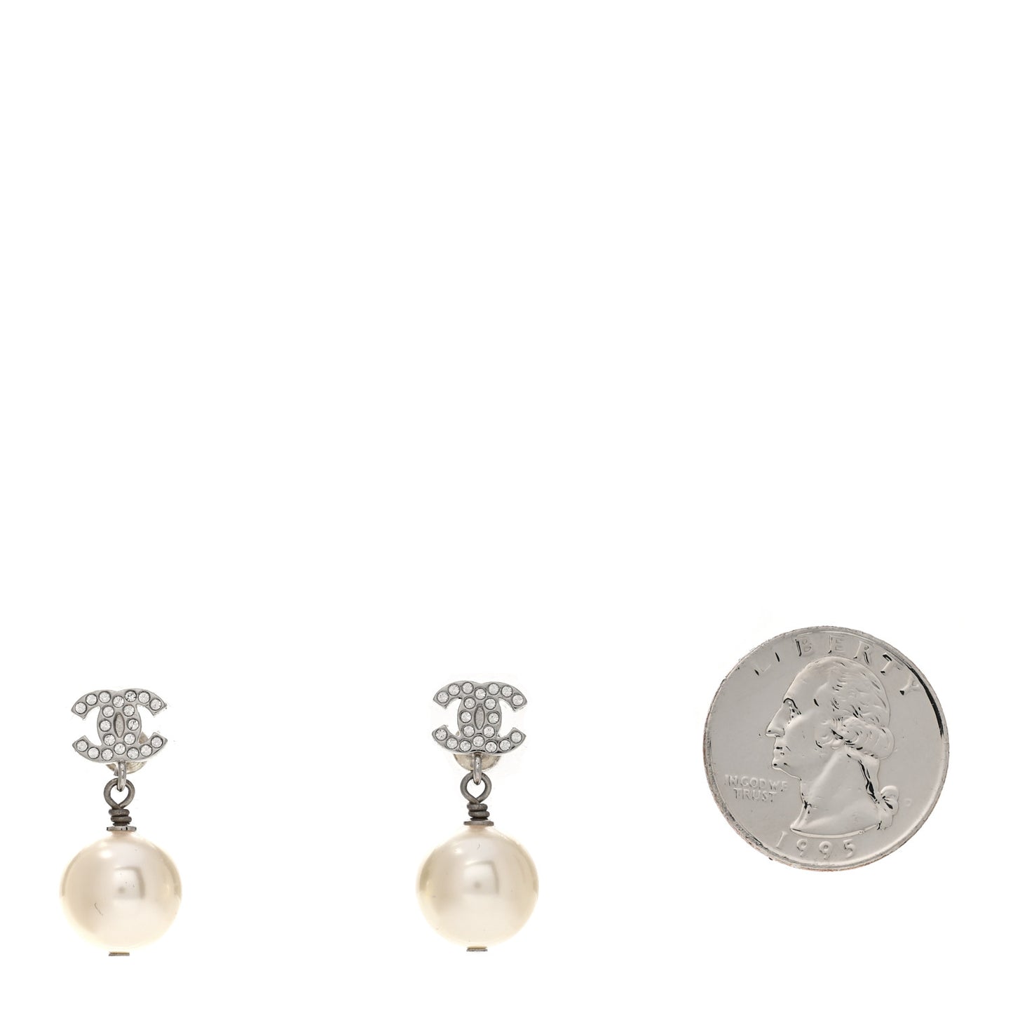 Crystal Pearl CC Drop Earrings Silver Pearly White