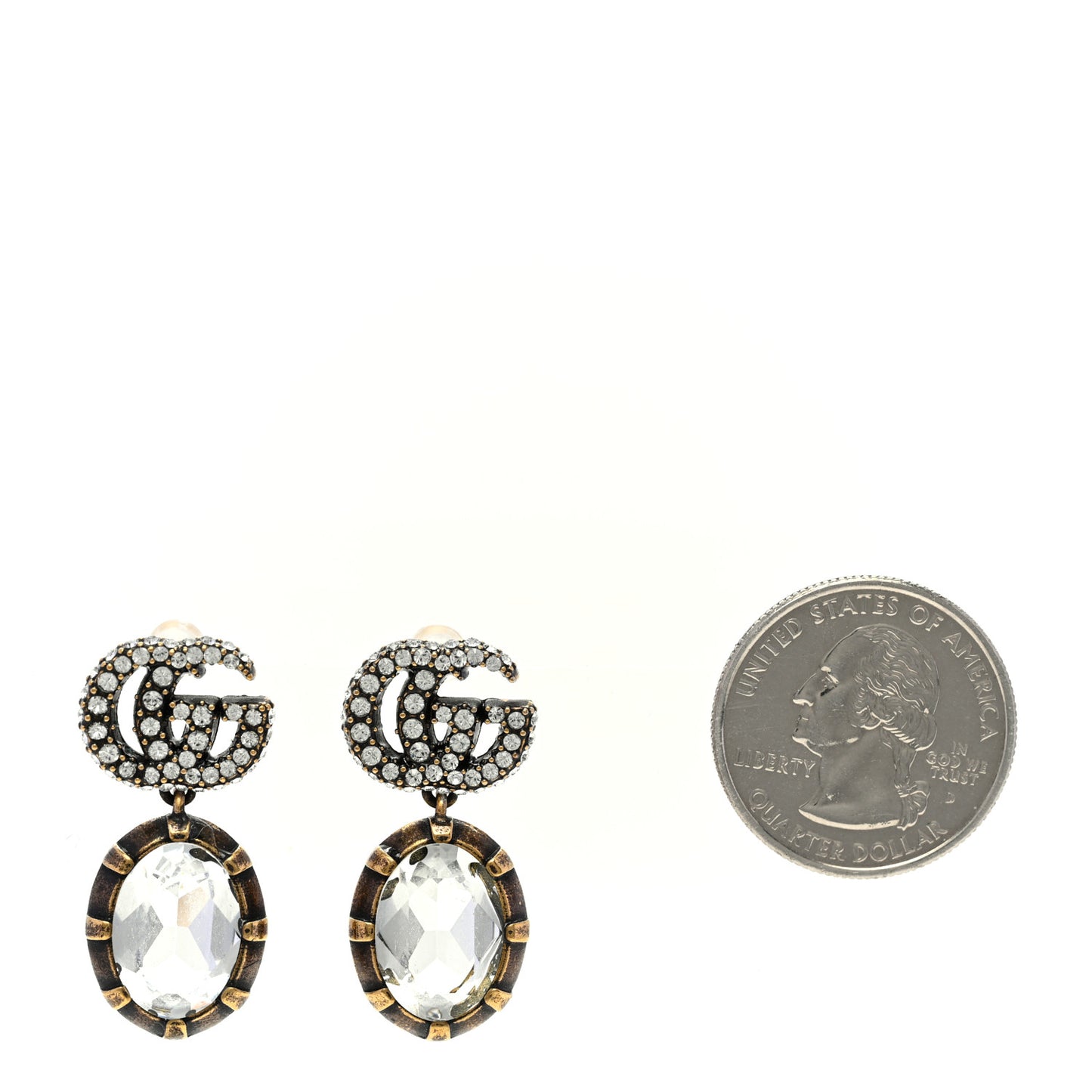 Metal Crystal Double G Drop Earrings Aged Gold