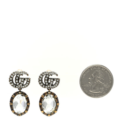 Gucci Metal Crystal Double G Drop Earrings Aged Gold 2 of 5