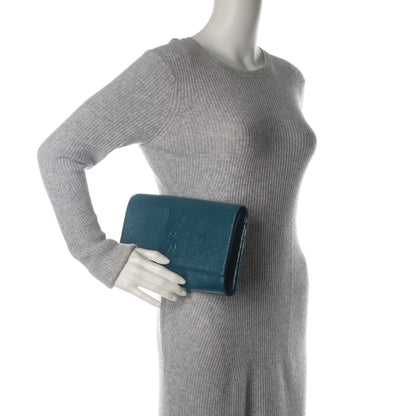 Saint Laurent Textured Patent Monogram Large Belle de Jour Clutch Turquoise 2 of 7