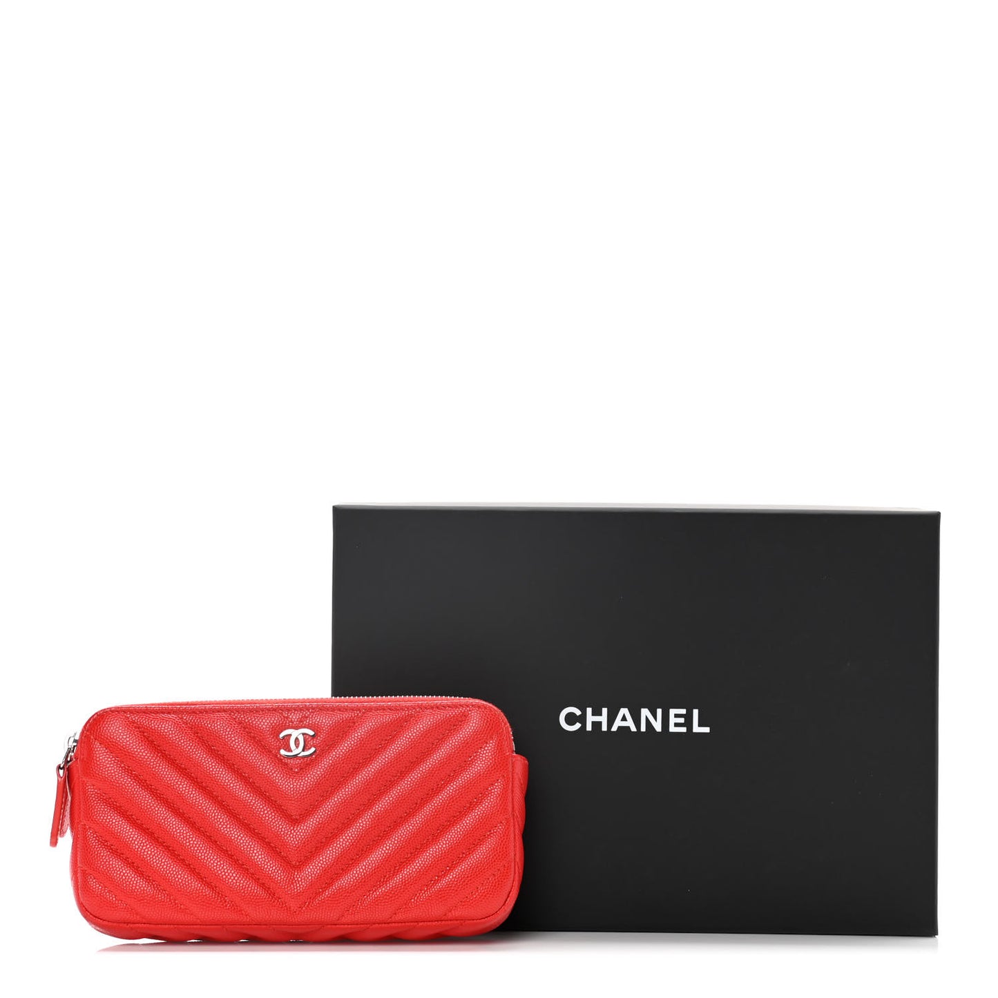 Caviar Chevron Quilted Small Clutch With Chain Light Red