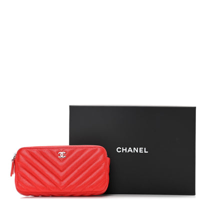 Chanel Caviar Chevron Quilted Small Clutch With Chain Light Red 17 of 17