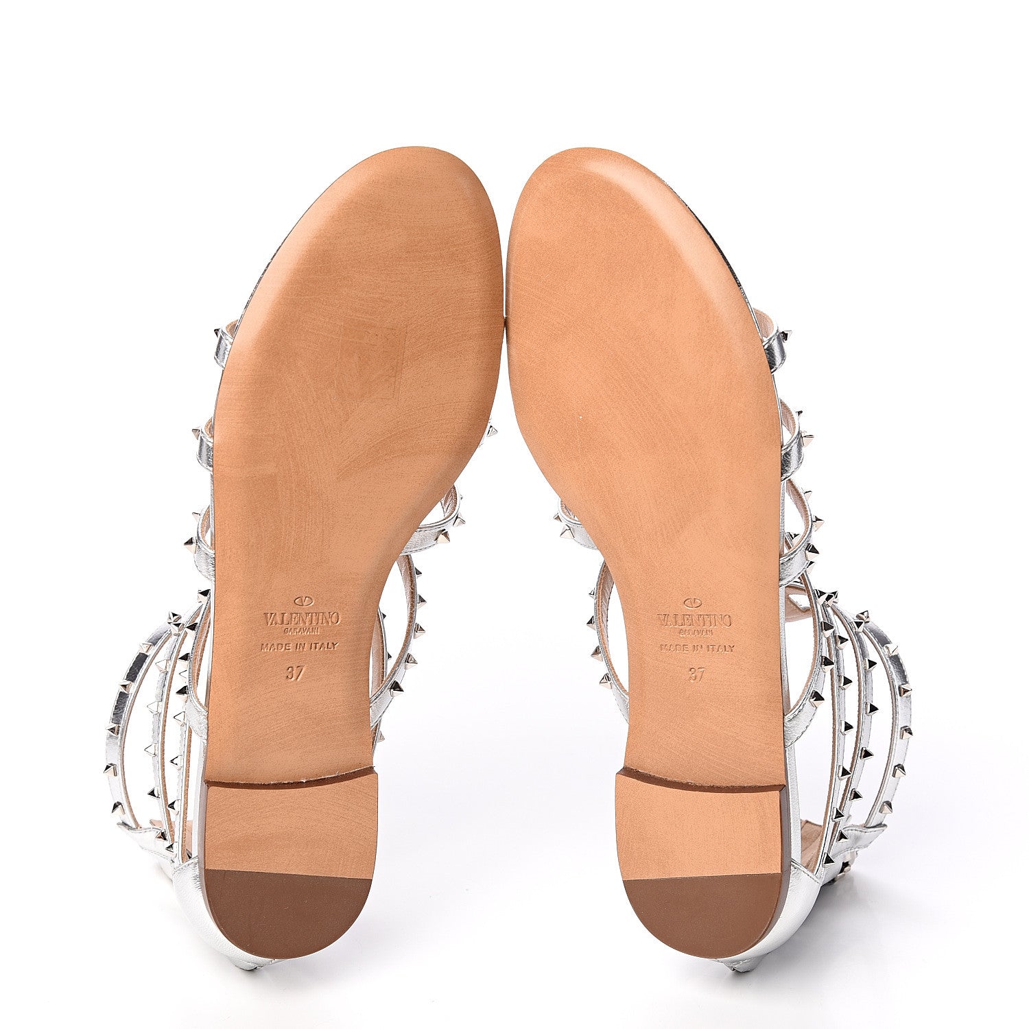 Valentino Garavani Metallic Nappa Lovestud Caged Flat Sandals 37 Silver 5 of 7