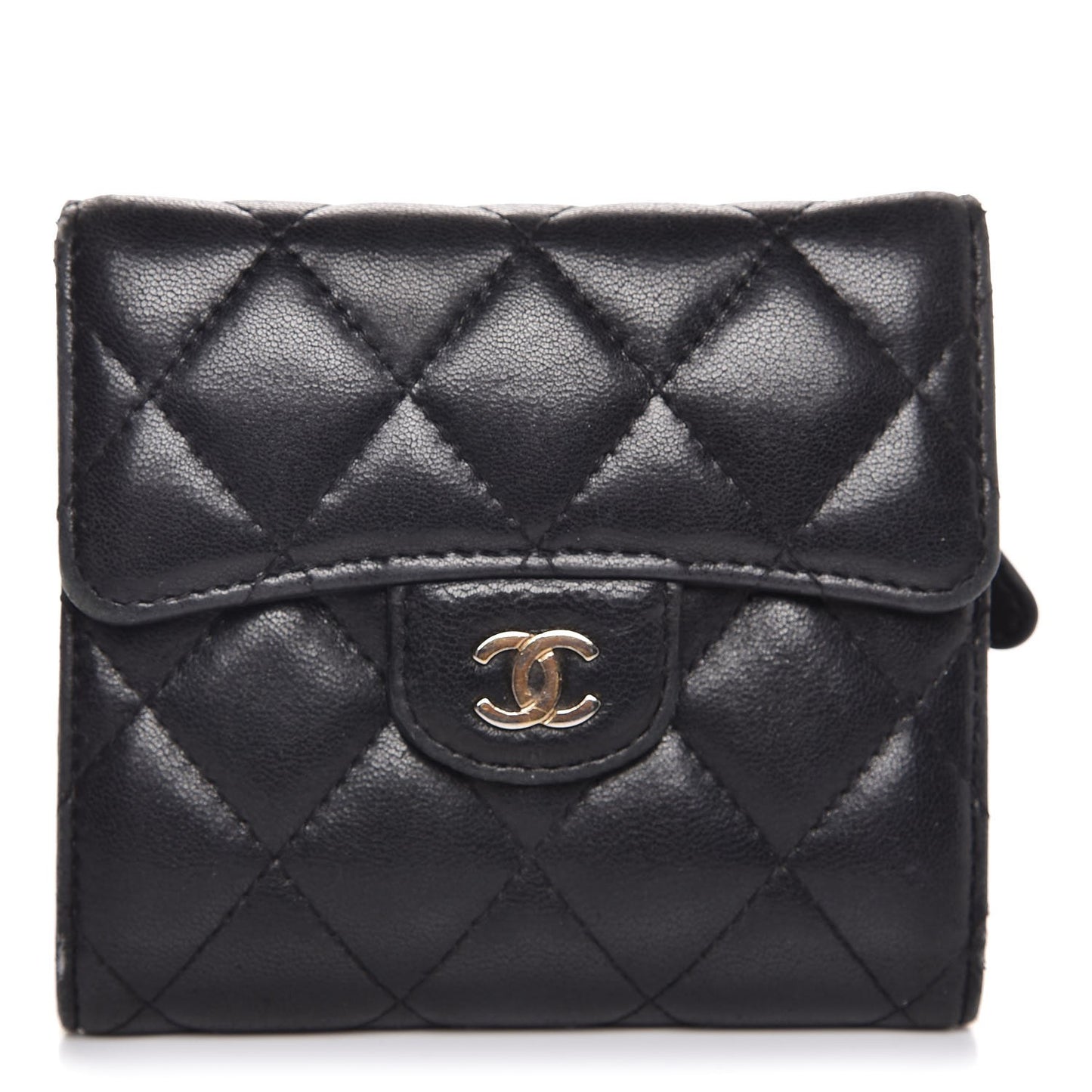 Lambskin Quilted Small Compact Wallet Black