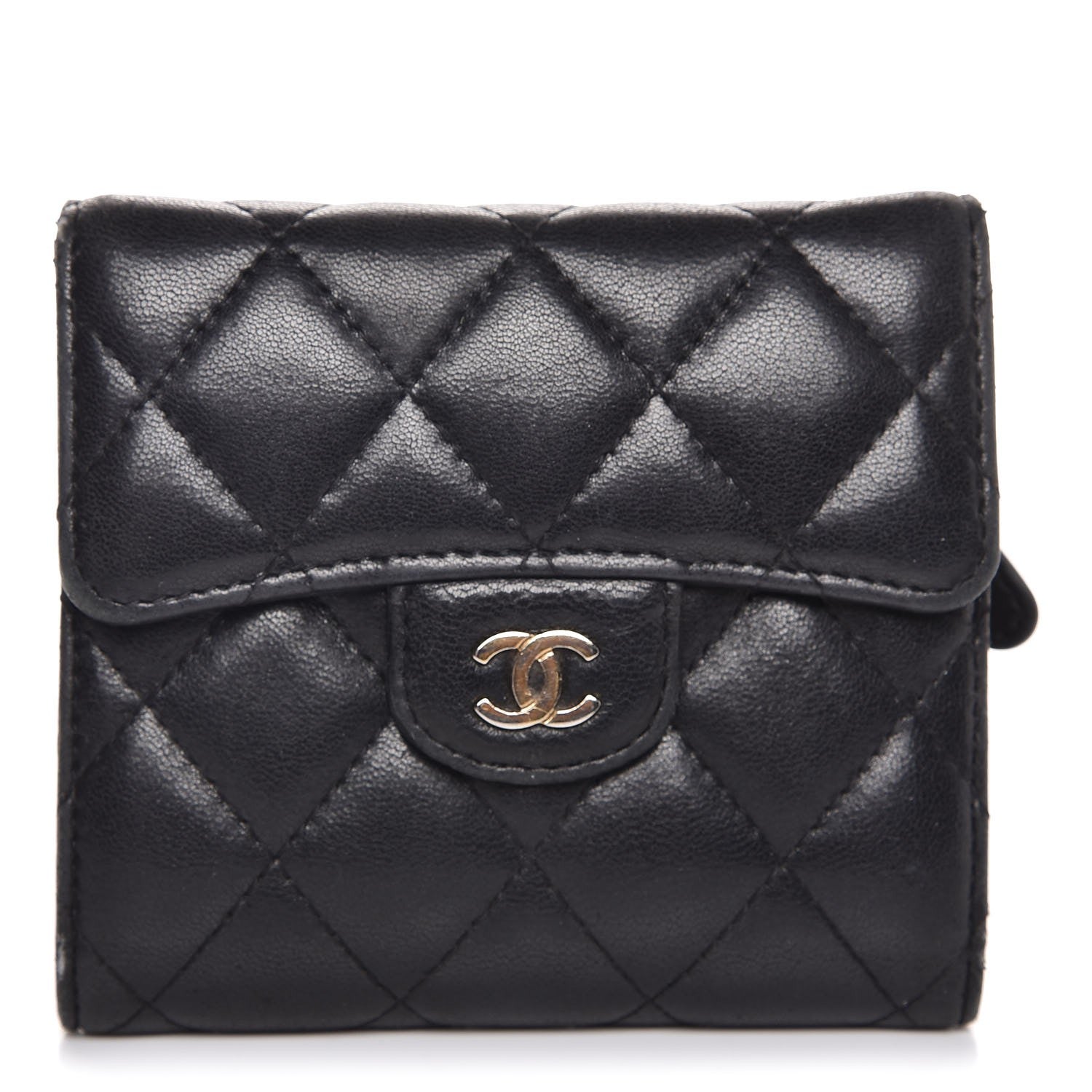 Chanel Lambskin Quilted Small Compact Wallet Black 1 of 8