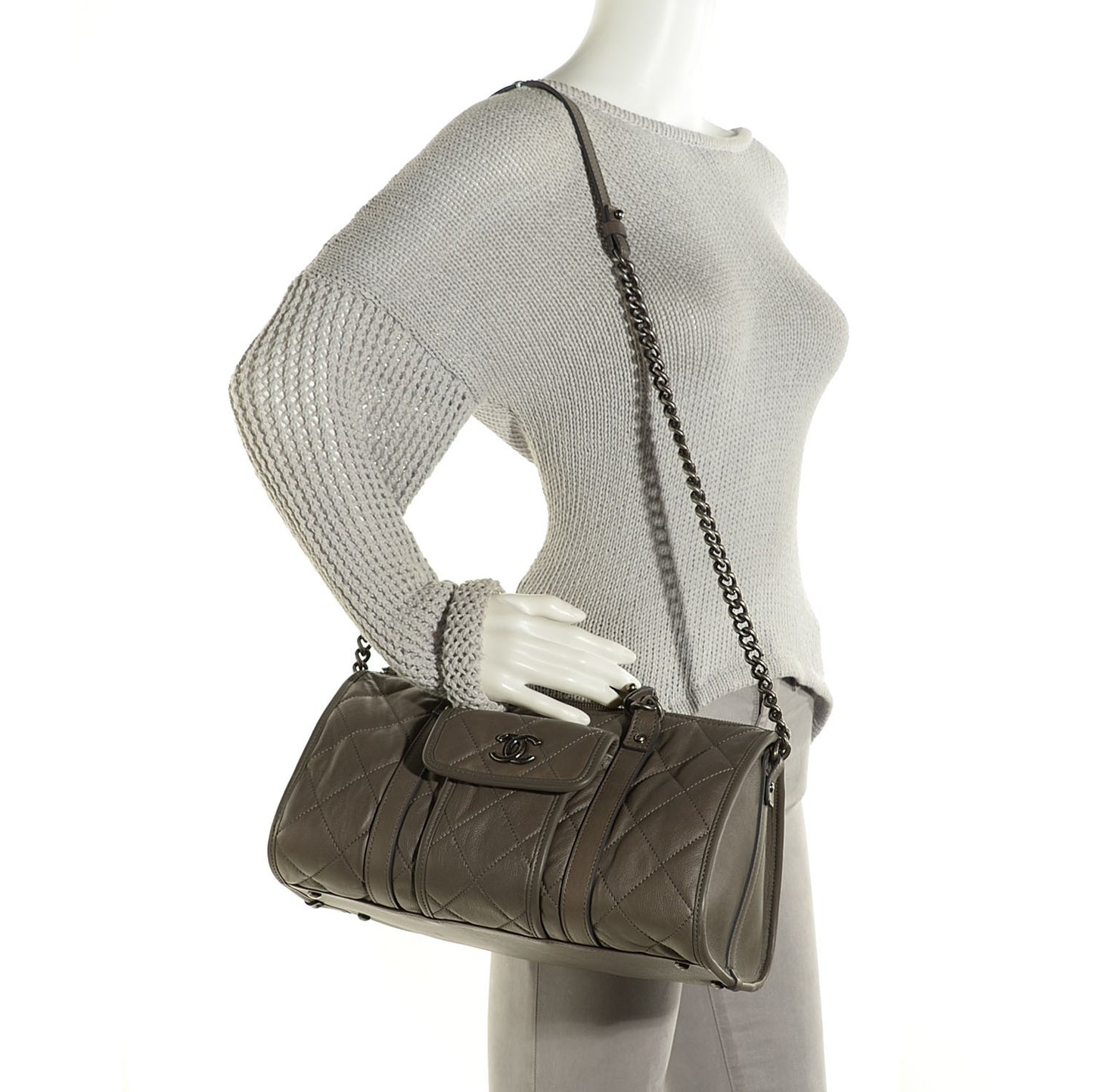 Calfskin Quilted Small Casual Riviera Bowling Bag Grey