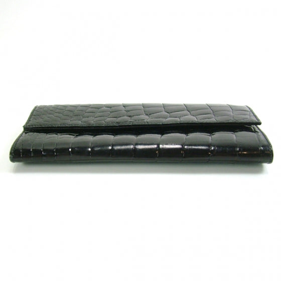 Prada Crocodile Embossed Flap Wallet Black 2 of 9