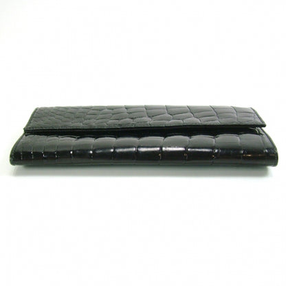 Prada Crocodile Embossed Flap Wallet Black 2 of 9