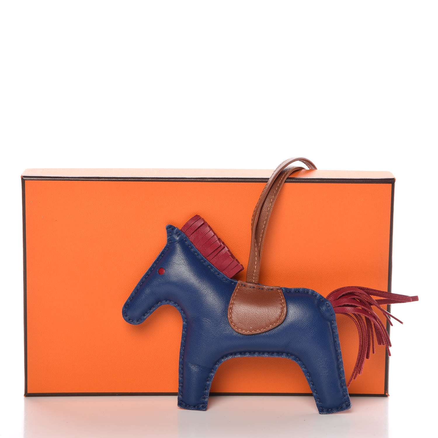 Hermes Milo Lambskin Grigri Rodeo Horse Bag Charm MM Bleu de Malte Rubis Fauve 4 of 4