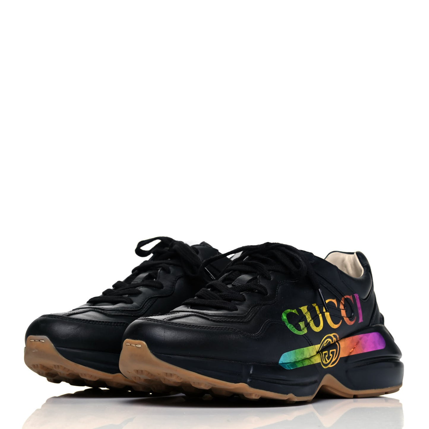 Calfskin Iridescent Logo Mens Rhyton Sneakers 6.5 Black