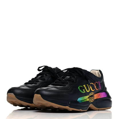 Gucci Calfskin Iridescent Logo Mens Rhyton Sneakers 6.5 Black 3 of 8