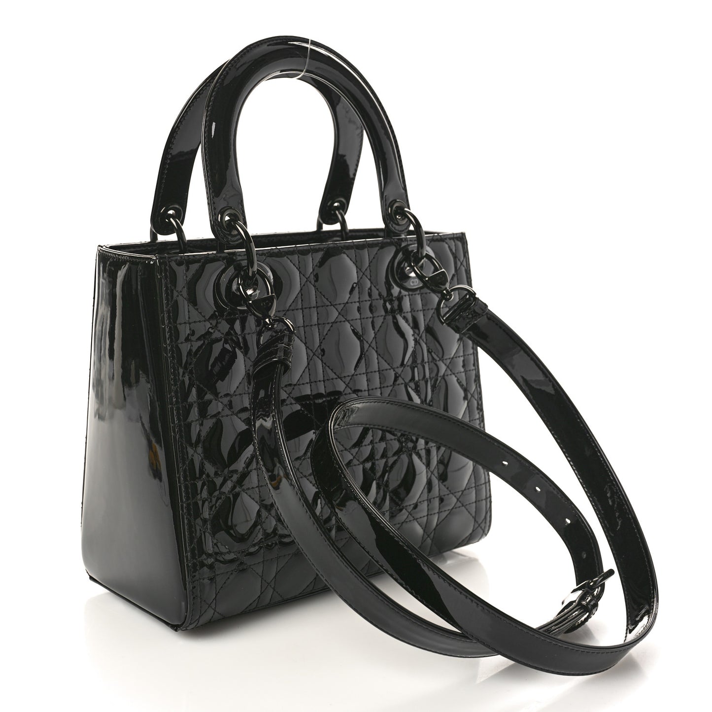 Ultraglossy Patent Cannage Medium Lady Dior Black