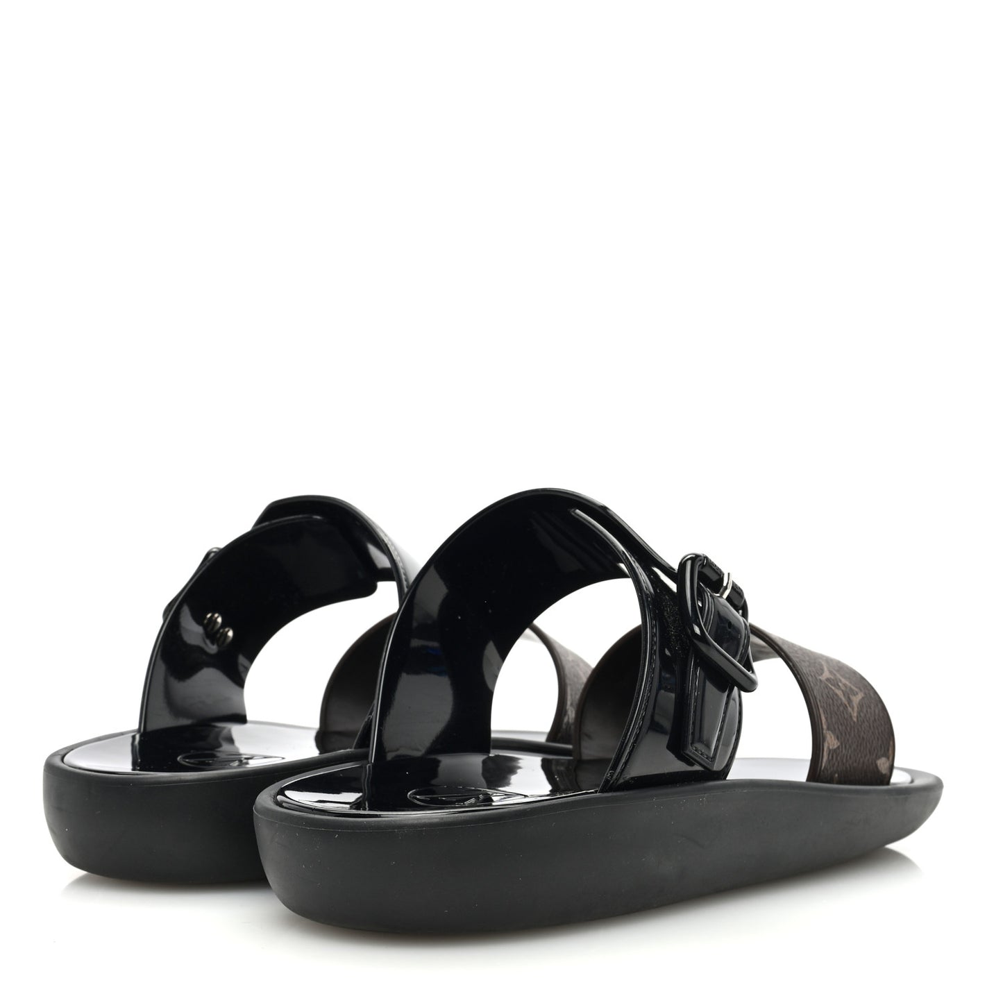 Monogram Sunbath Flat Mule Sandals 39 Black