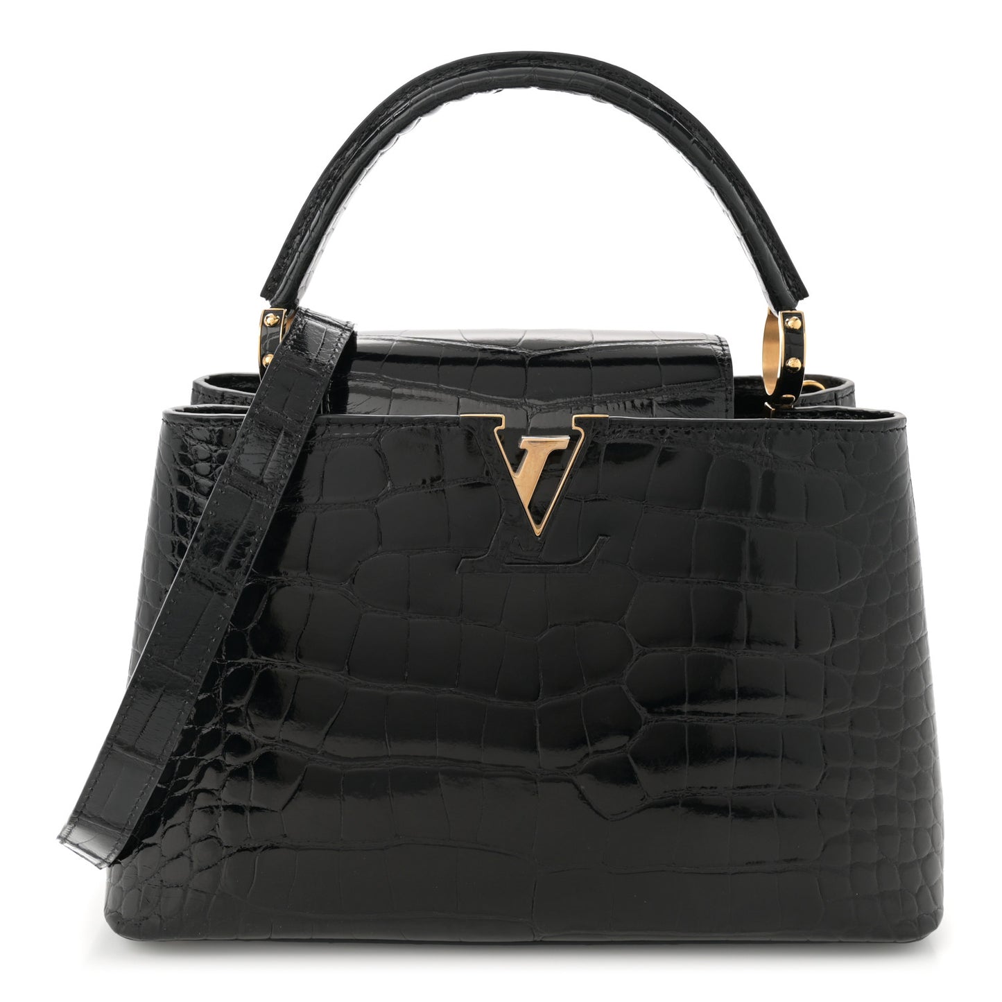 Brilliant Alligator Capucines PM Black