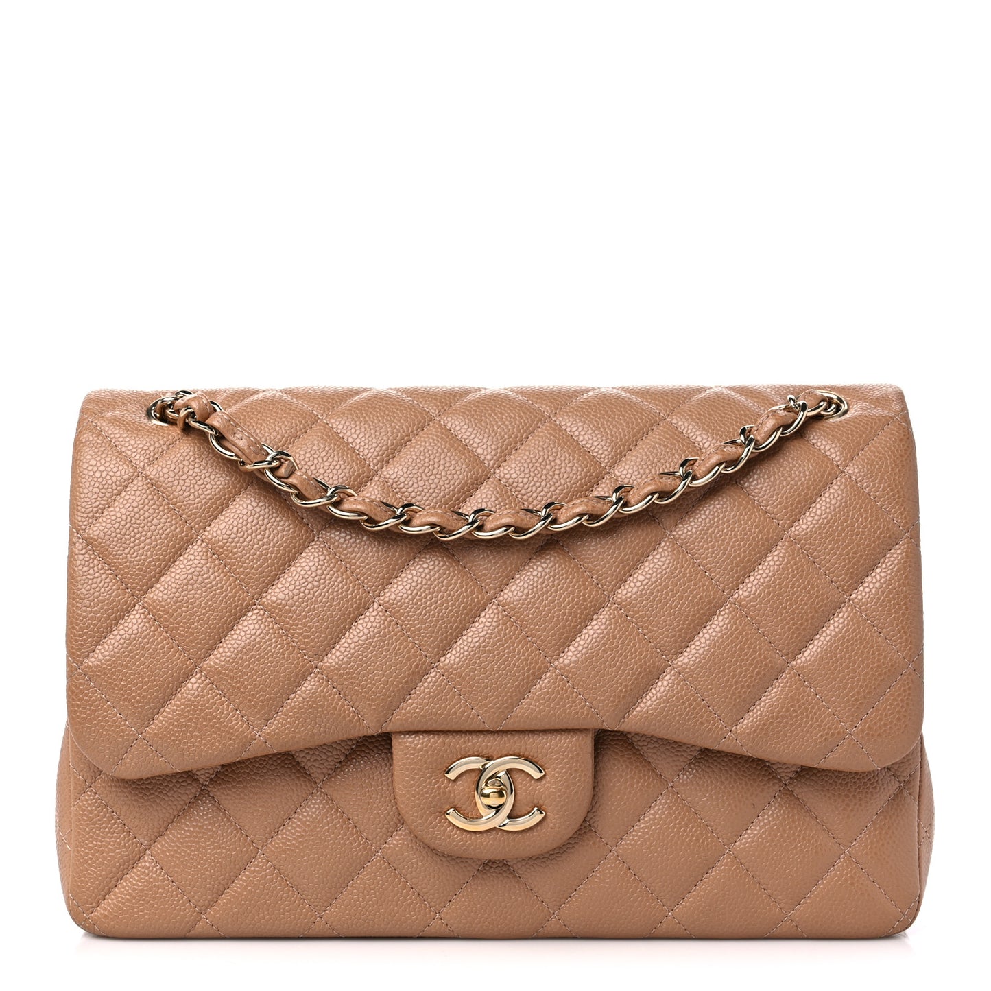 Caviar Quilted Jumbo Double Flap Dark Beige