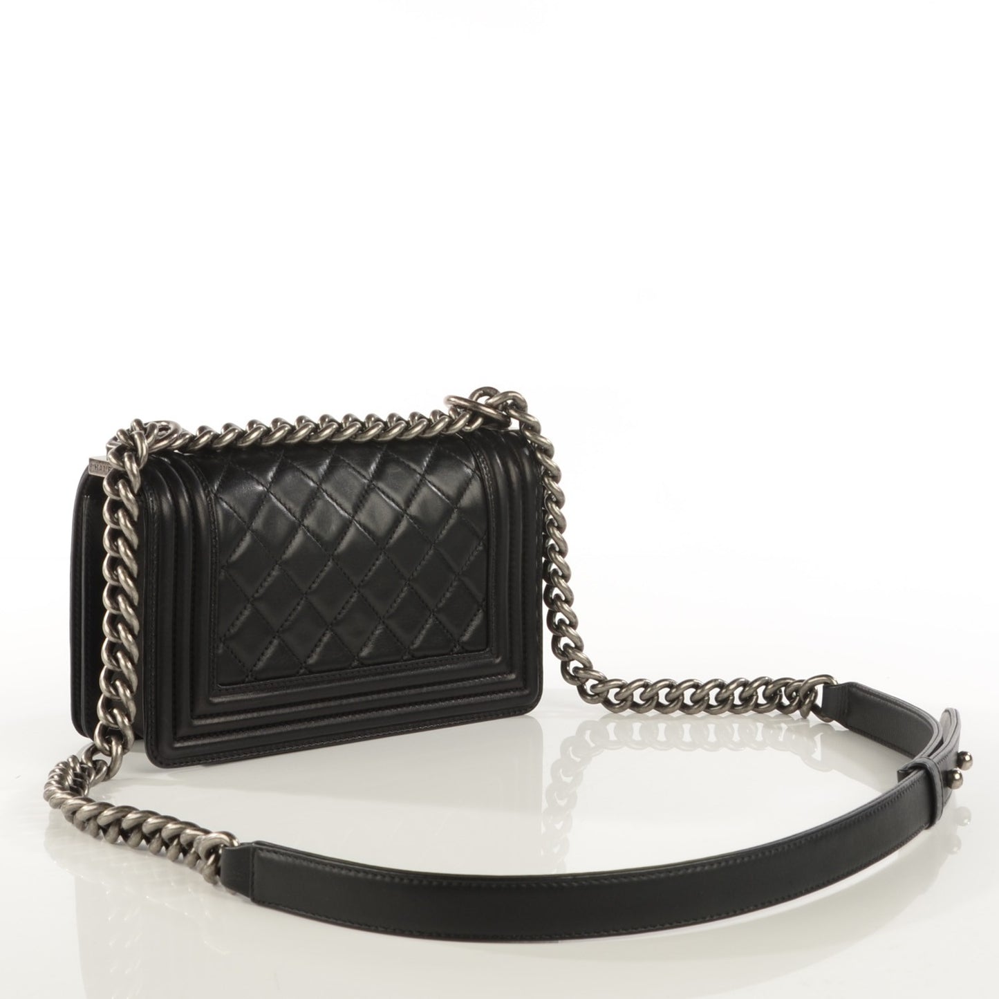 Lambskin Quilted Small Boy Flap Black