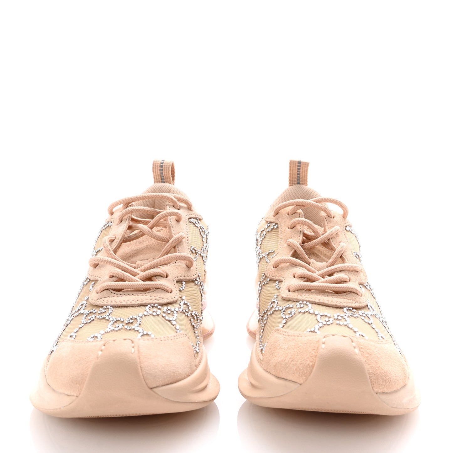 Tela Retino Mesh Crystal Suede GG Monogram Womens Gucci Run Sneakers 36.5 Light Powder Skin Rose Silver