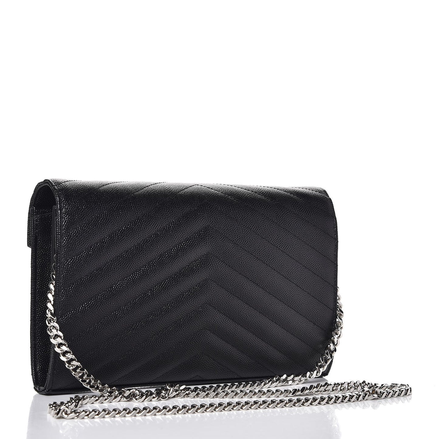 Grain De Poudre Matelasse Chevron Monogram Chain Wallet Black
