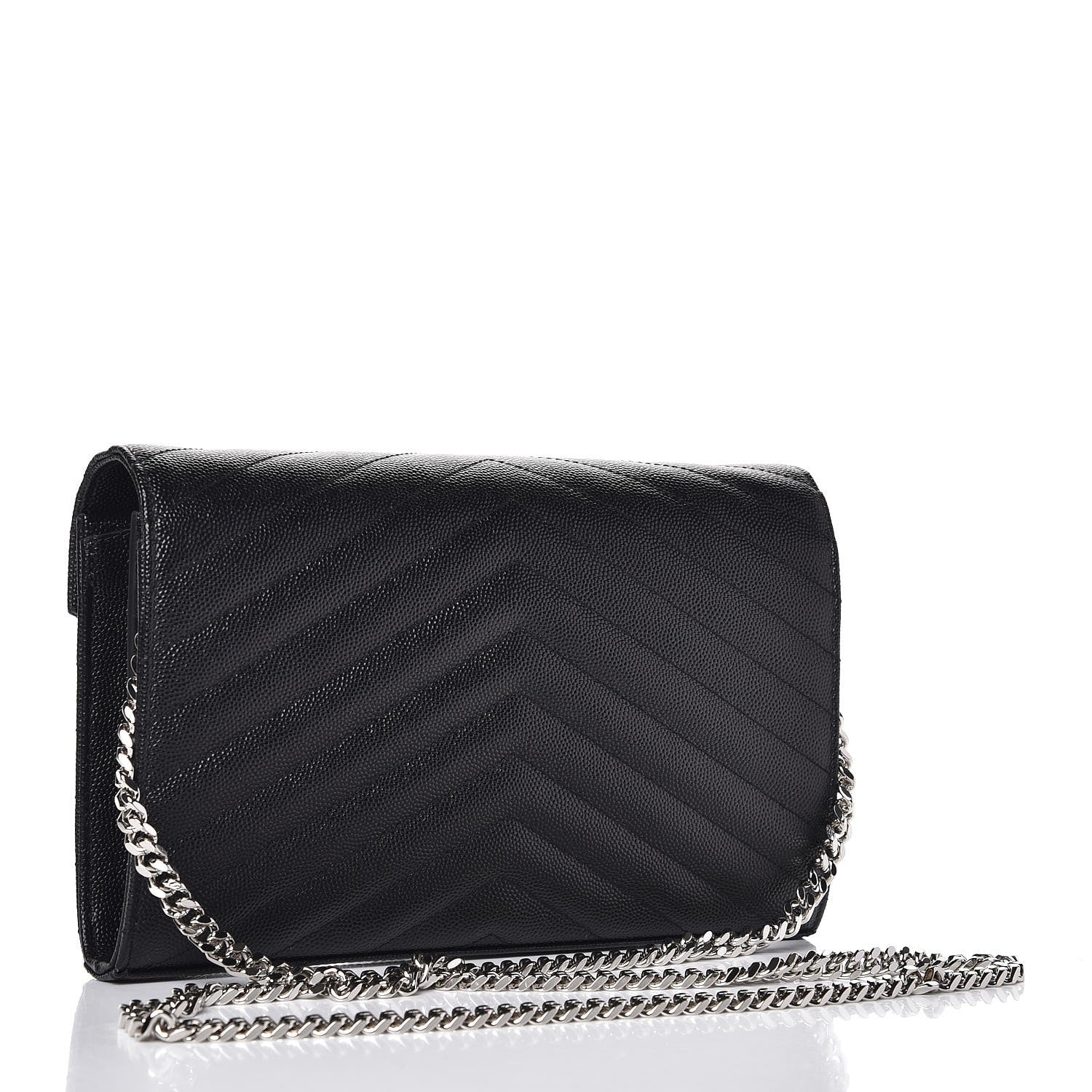 Saint Laurent Grain De Poudre Matelasse Chevron Monogram Chain Wallet Black 3 of 8