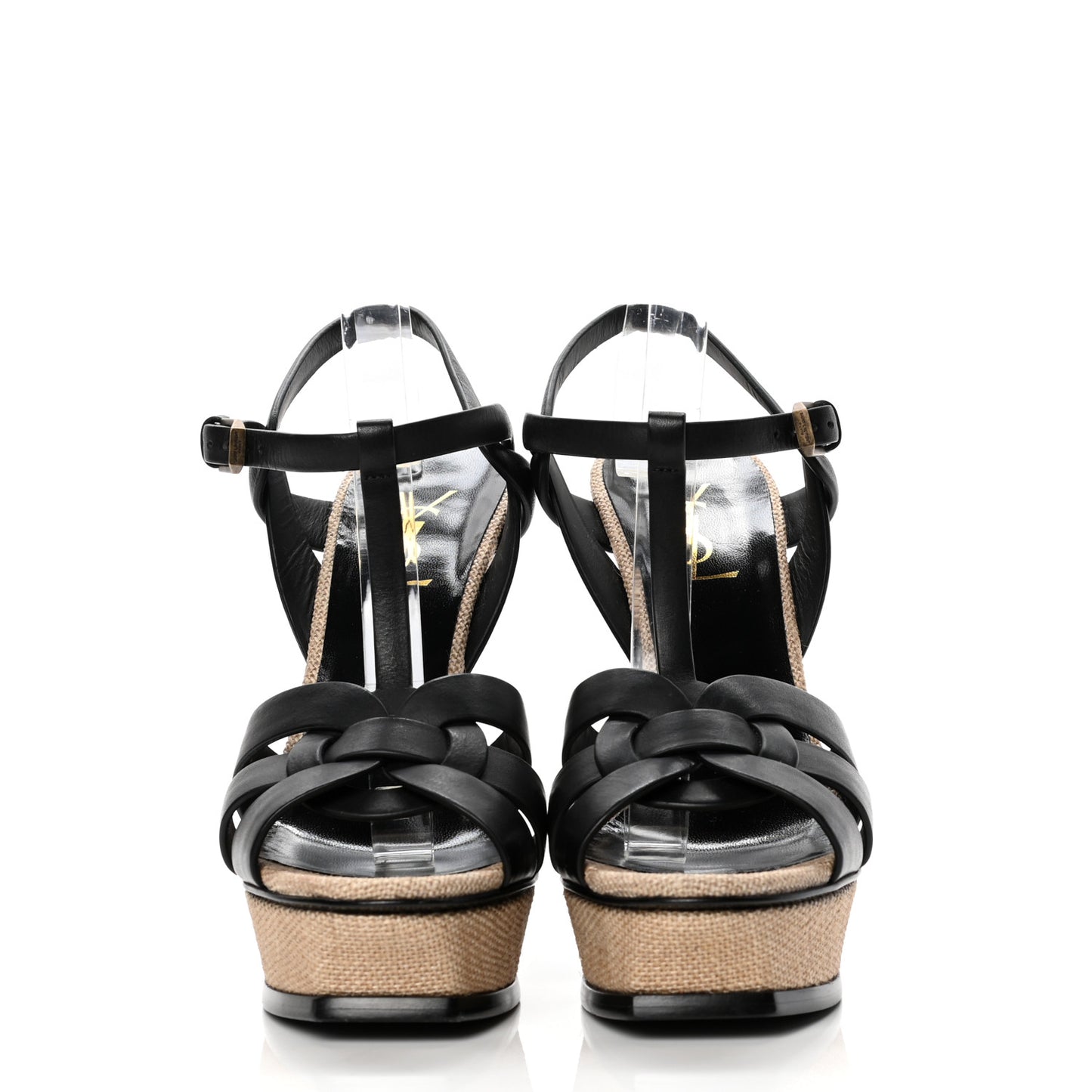 Calfskin Canvas Tribute 105 Platform Sandals 39 Black
