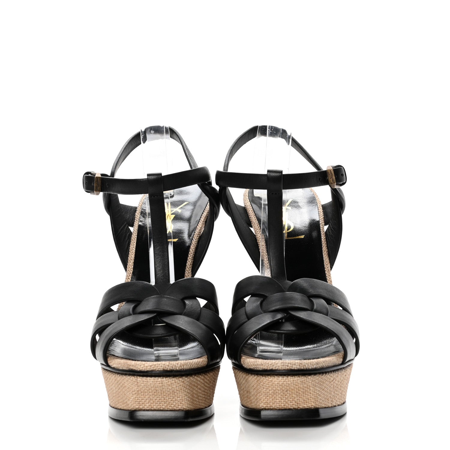 Saint Laurent Calfskin Canvas Tribute 105 Platform Sandals 39 Black 2 of 9