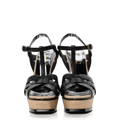Saint Laurent Calfskin Canvas Tribute 105 Platform Sandals 39 Black 2 of 9