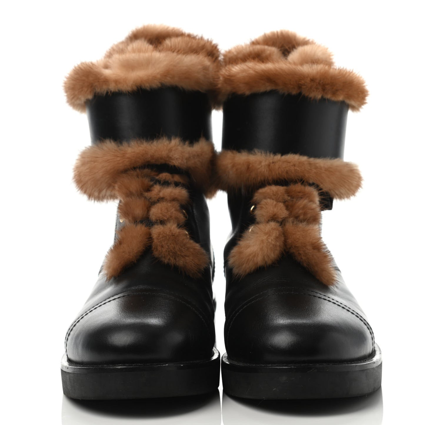 Mink Fur Calfskin Wonderland Ranger Boots 38 Black