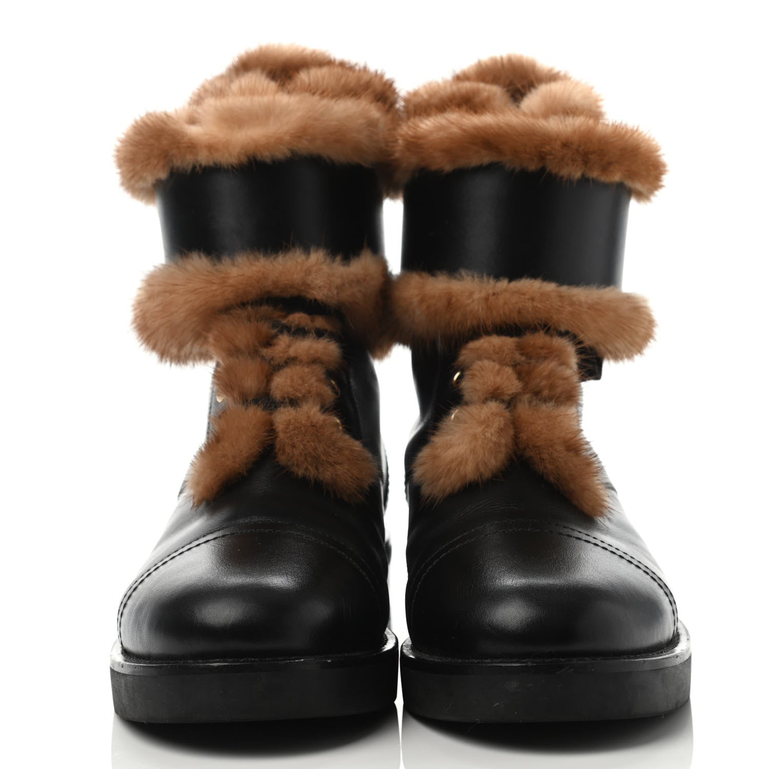 Louis Vuitton Mink Fur Calfskin Wonderland Ranger Boots 38 Black 2 of 4