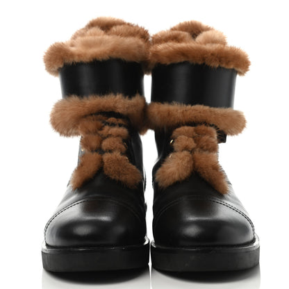 Louis Vuitton Mink Fur Calfskin Wonderland Ranger Boots 38 Black 2 of 4