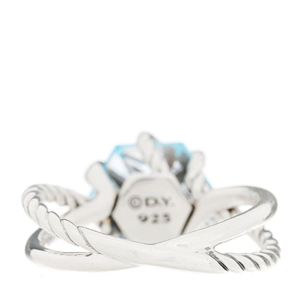 David Yurman Sterling Silver Diamond Blue Topaz 10mm Cable Wrap Ring 54 7 4 of 5