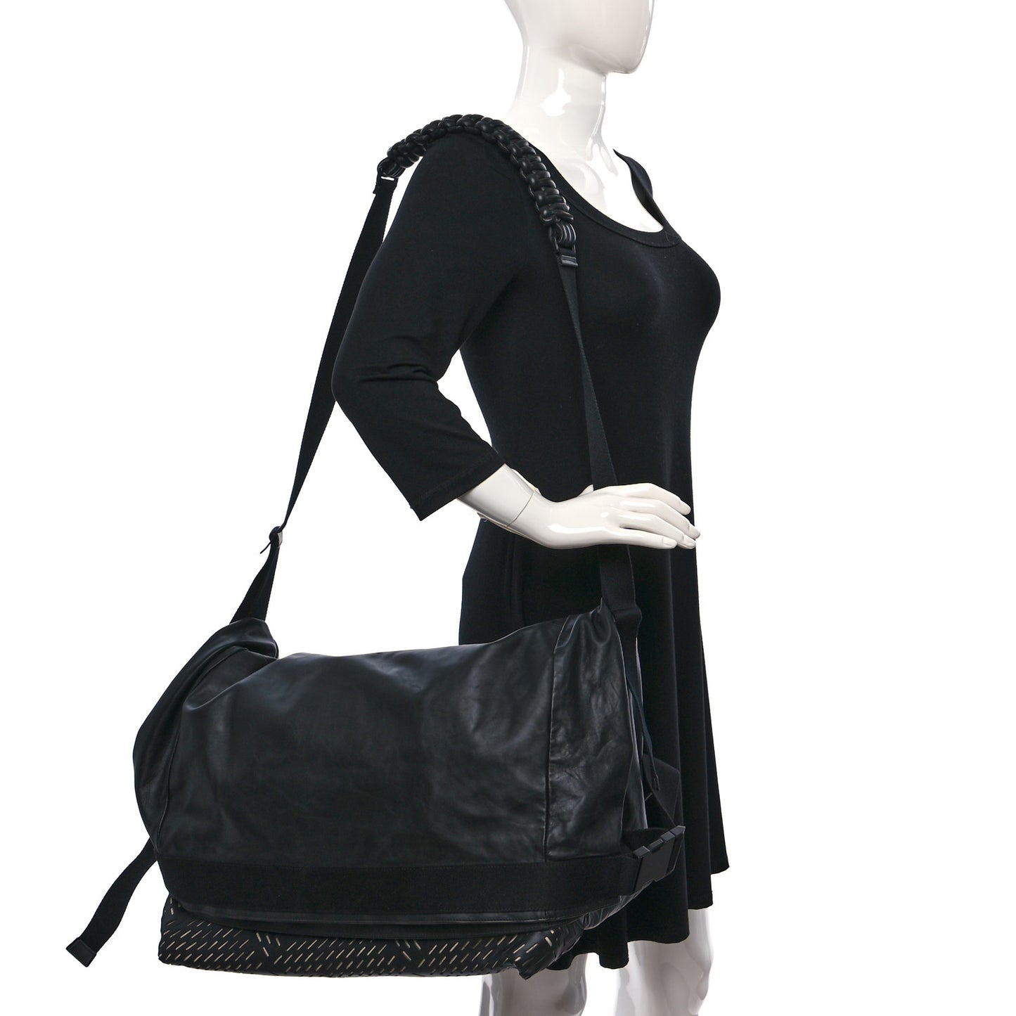 Smooth Calfskin Perforated Messenger Crossbody Bag Black