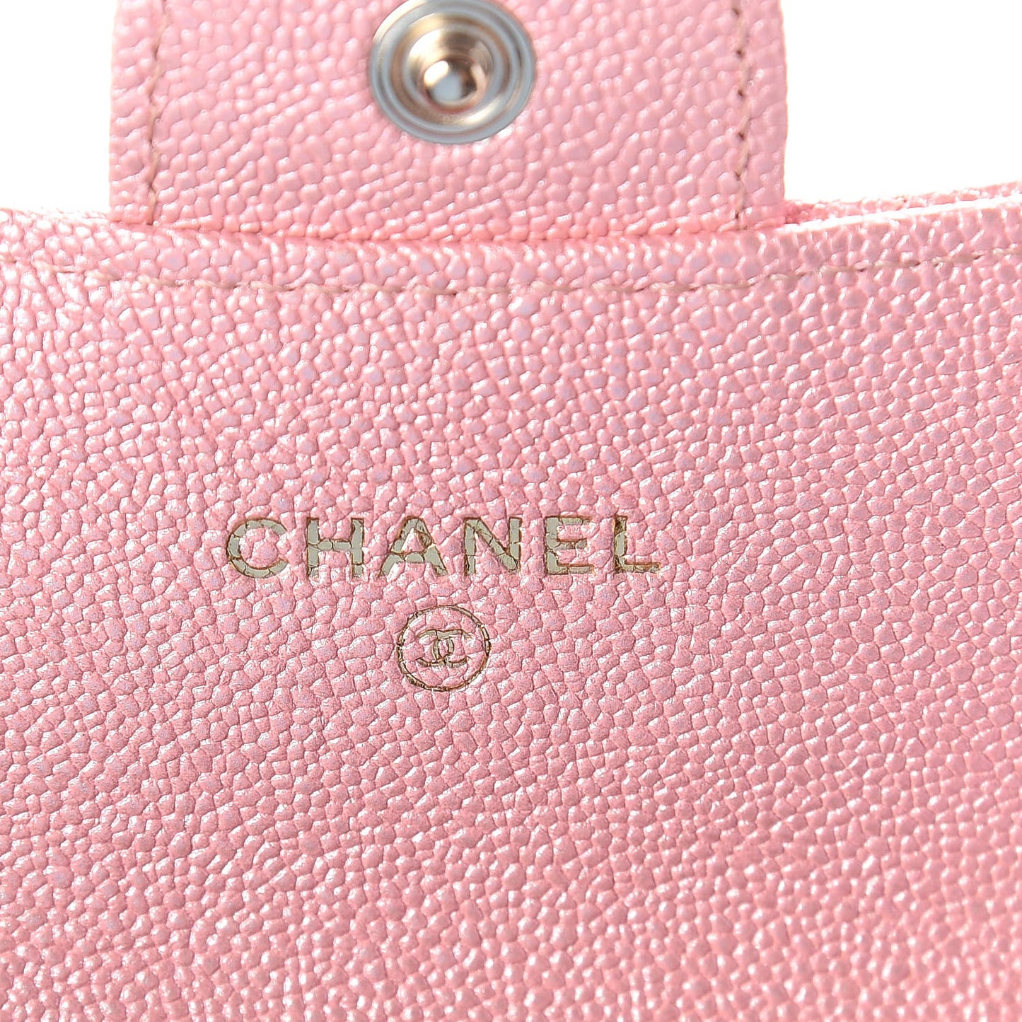 Iridescent Caviar Quilted Flap Card Holder Rose Pink