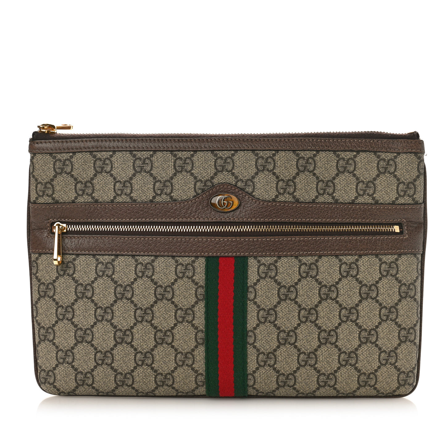 GG Supreme Monogram Large Ophidia Pouch Clutch Brown