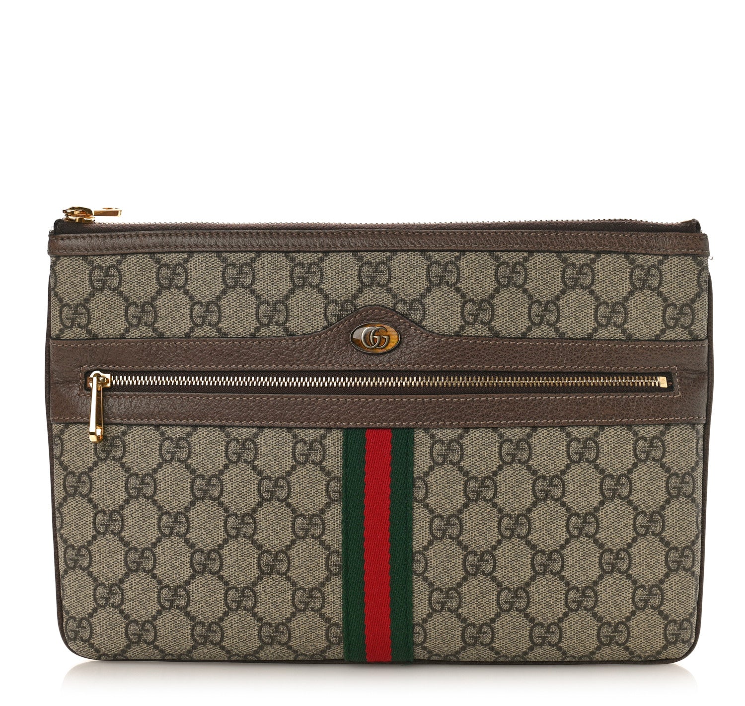 Gucci GG Supreme Monogram Large Ophidia Pouch Clutch Brown 1 of 11