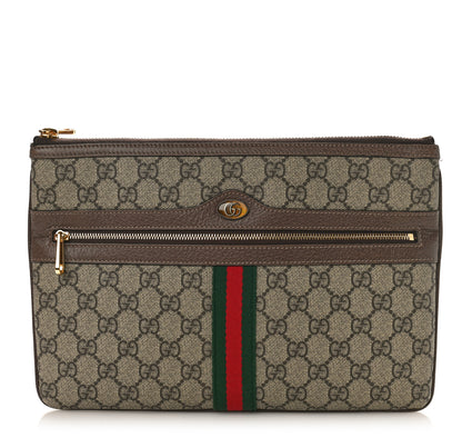 Gucci GG Supreme Monogram Large Ophidia Pouch Clutch Brown 1 of 11