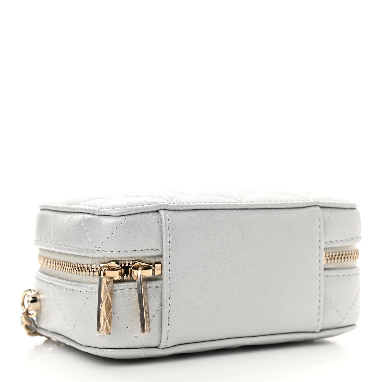 Chanel Metallic Lambskin Quilted Top Handle Vanity Case Silver 5 of 12